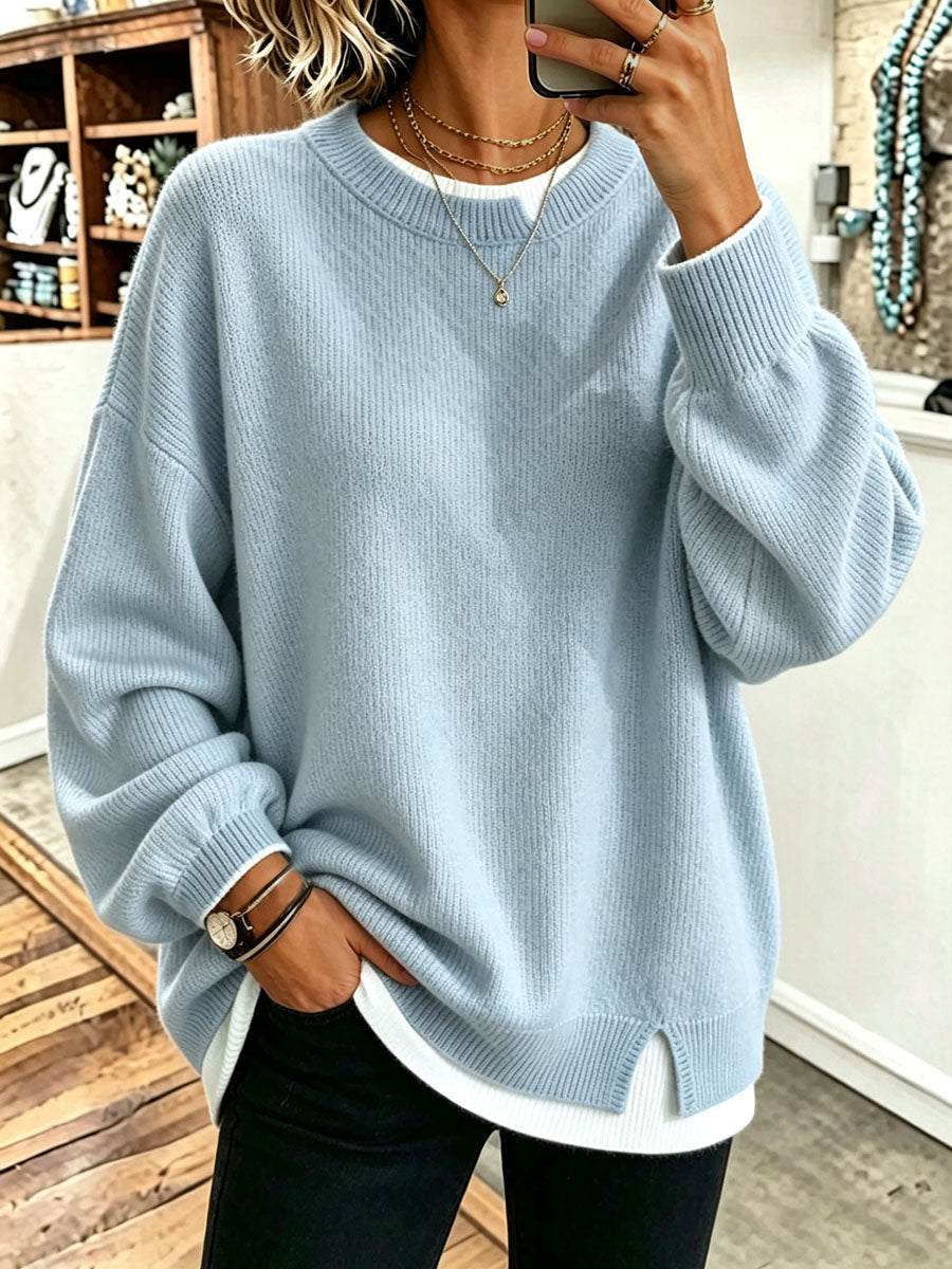 Brittany | Chic Oversized Crew Neck Layered Knit Sweater