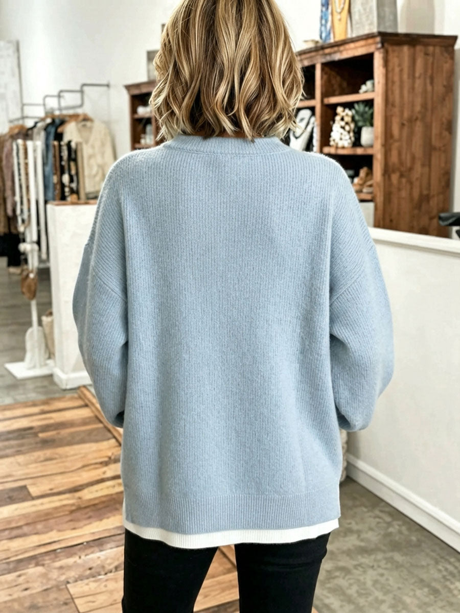 Brittany | Chic Oversized Crew Neck Layered Knit Sweater