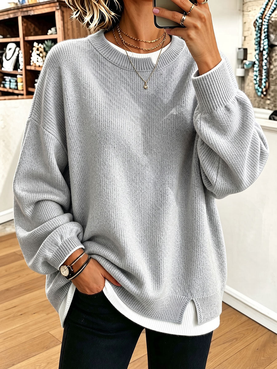 Brittany | Chic Oversized Crew Neck Layered Knit Sweater