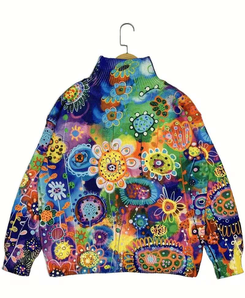 Brittany | Relaxed Floral Print Oversized Turtleneck Sweater