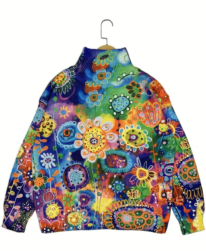 Brittany | Relaxed Floral Print Oversized Turtleneck Sweater
