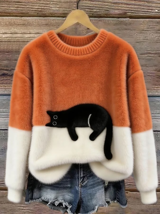 Carol | Oversized Cat Crewneck Knit Sweater