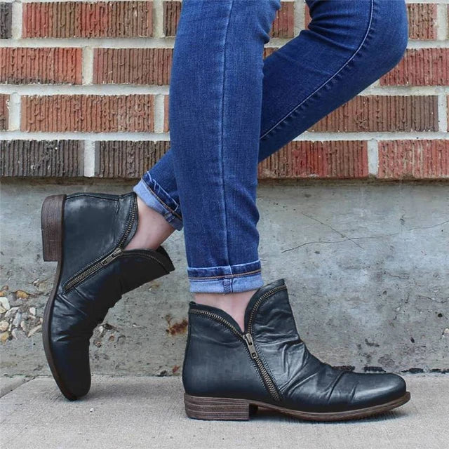 Carol | Sophisticated Side Zip Low Heel Ankle Boots