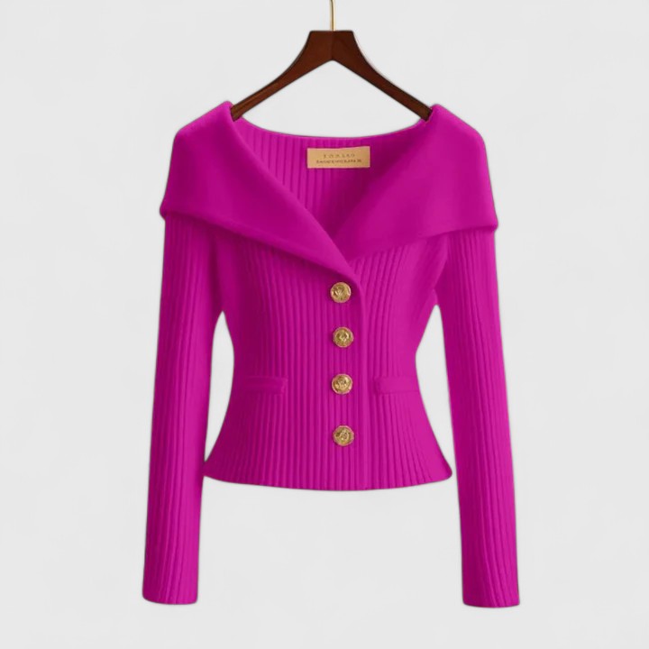 Carolyn | Elegant Ribbed Shawl Collar Button Front Cardigan