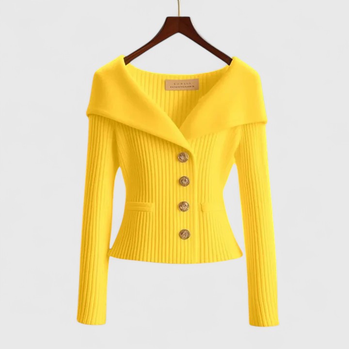 Carolyn | Elegant Ribbed Shawl Collar Button Front Cardigan