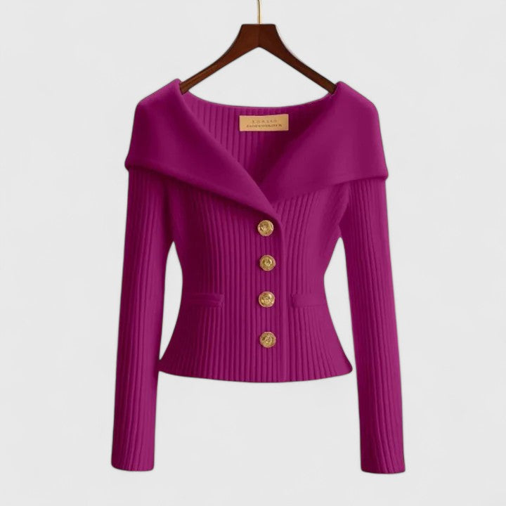 Carolyn | Elegant Ribbed Shawl Collar Button Front Cardigan
