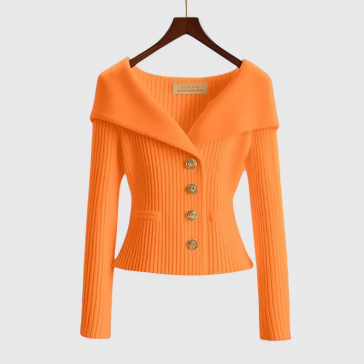 Carolyn | Elegant Ribbed Shawl Collar Button Front Cardigan