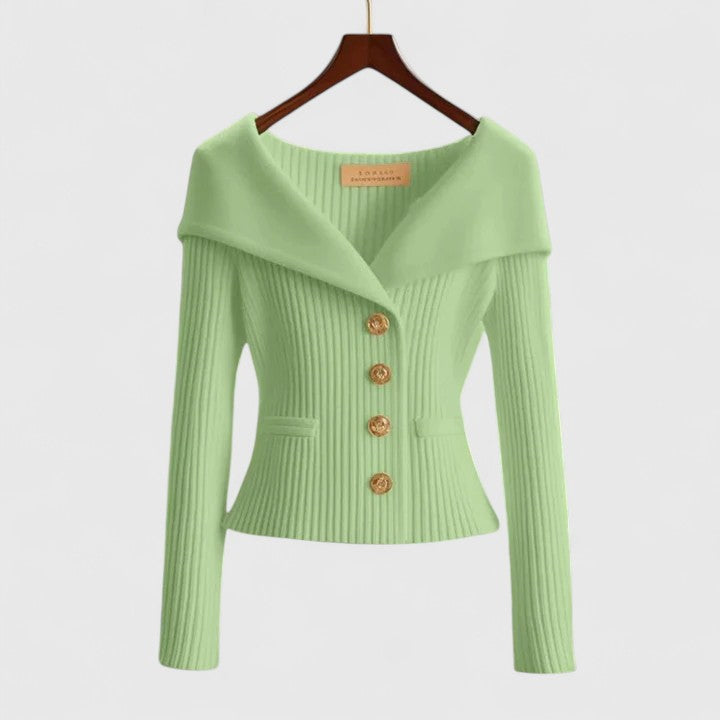 Carolyn | Elegant Ribbed Shawl Collar Button Front Cardigan