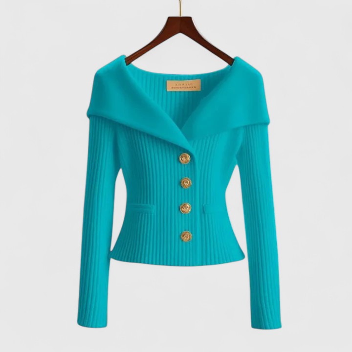 Carolyn | Elegant Ribbed Shawl Collar Button Front Cardigan