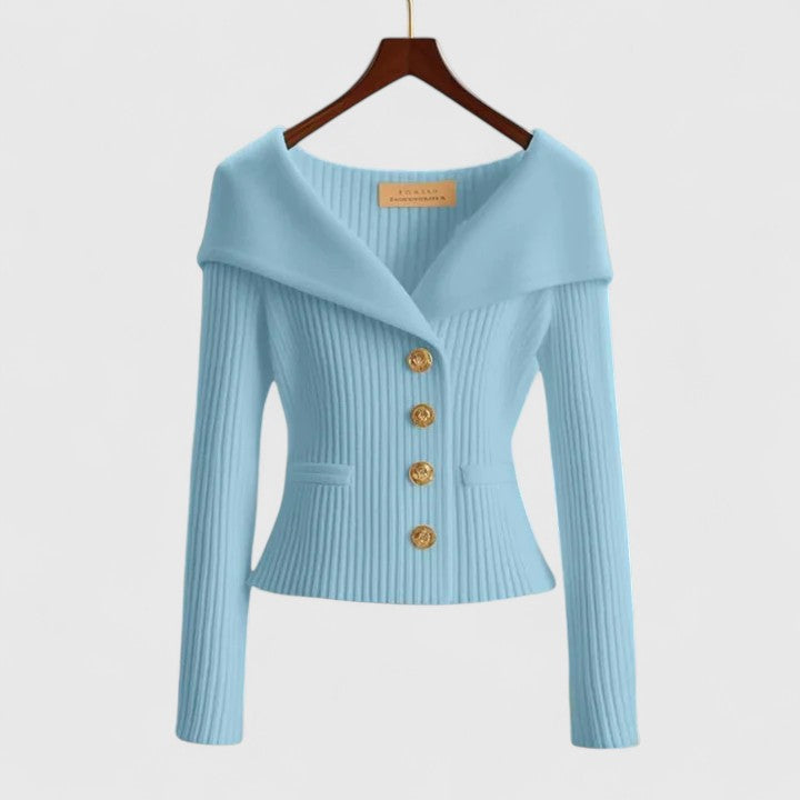 Carolyn | Elegant Ribbed Shawl Collar Button Front Cardigan