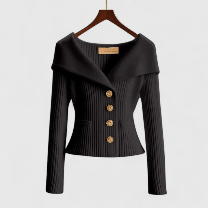 Carolyn | Elegant Ribbed Shawl Collar Button Front Cardigan