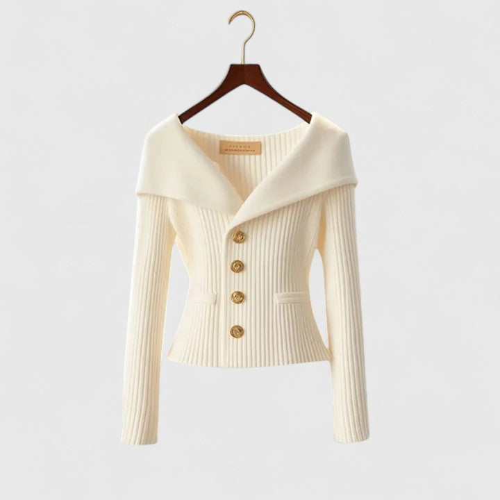 Carolyn | Elegant Ribbed Shawl Collar Button Front Cardigan