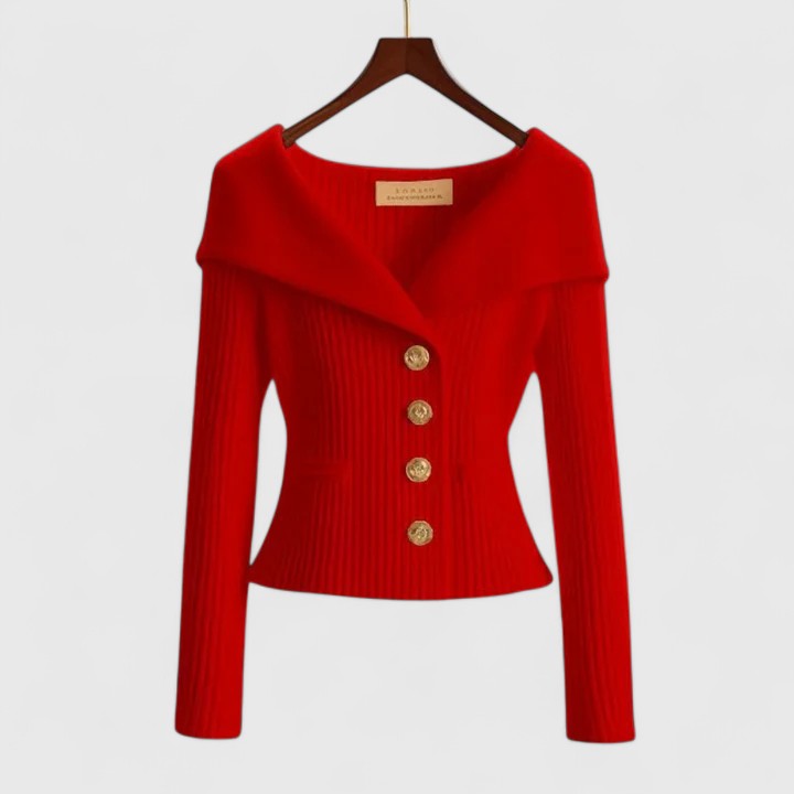 Carolyn | Elegant Ribbed Shawl Collar Button Front Cardigan