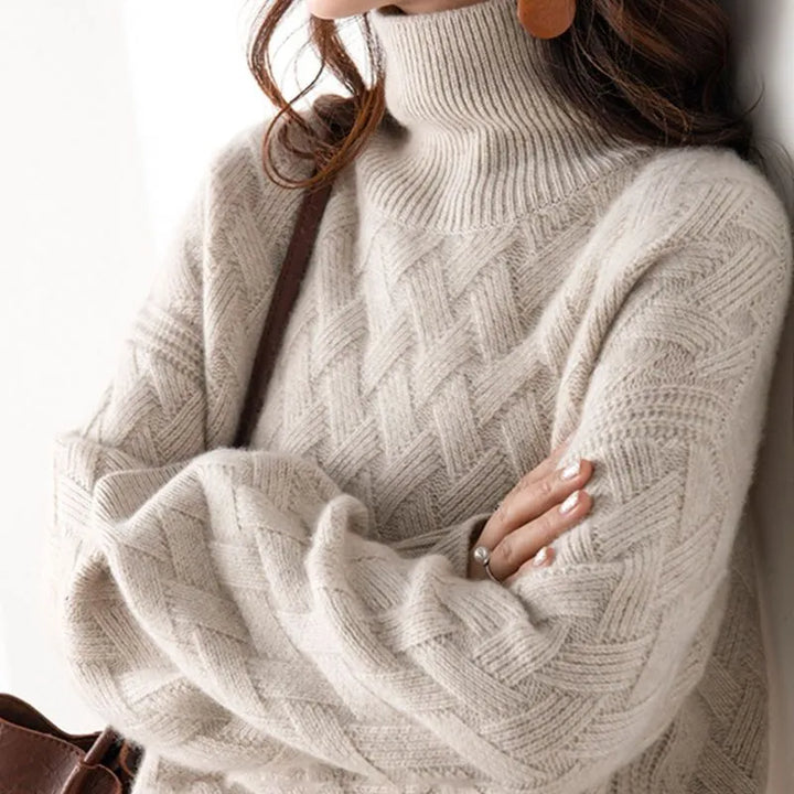 Carolyn | Timeless Basket Weave Turtleneck Knit Sweater