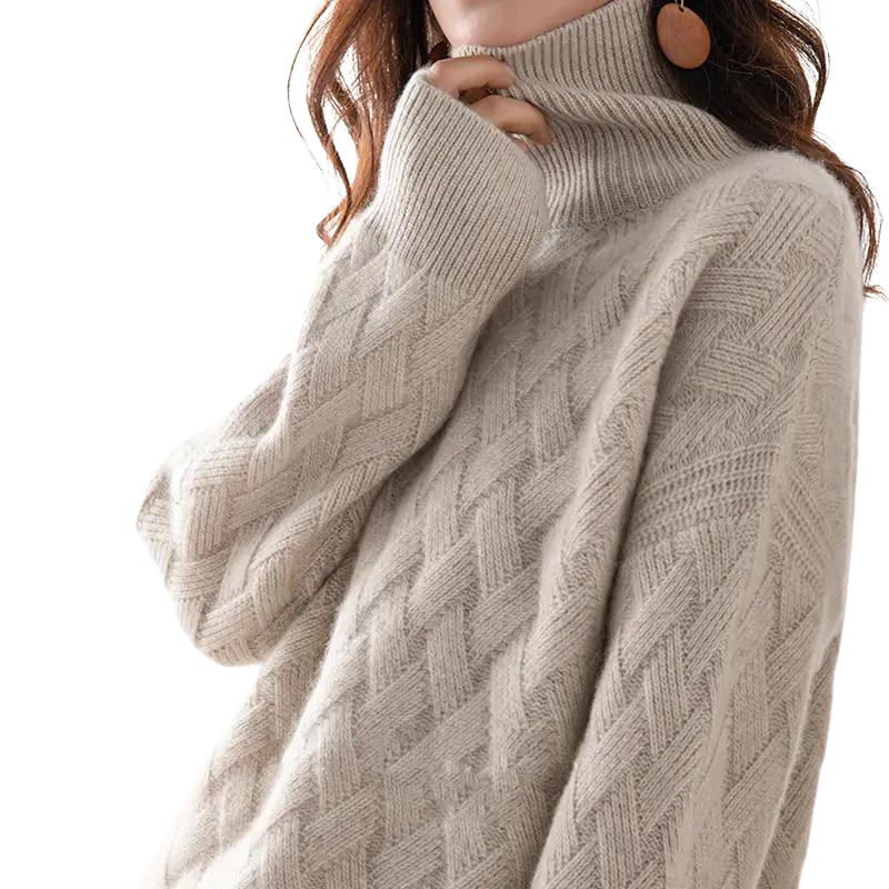 Carolyn | Timeless Basket Weave Turtleneck Knit Sweater