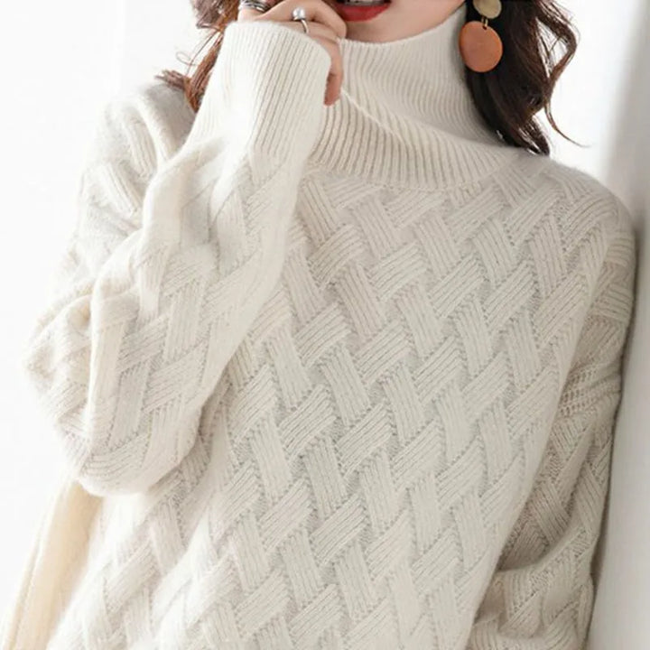 Carolyn | Timeless Basket Weave Turtleneck Knit Sweater