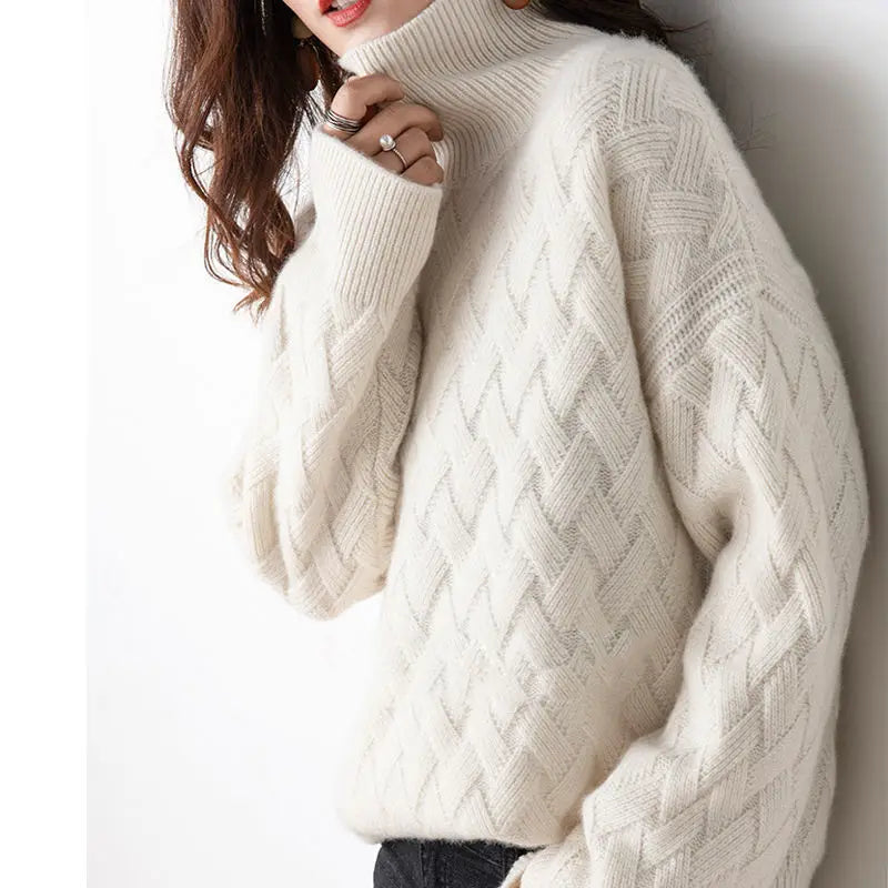 Carolyn | Timeless Basket Weave Turtleneck Knit Sweater