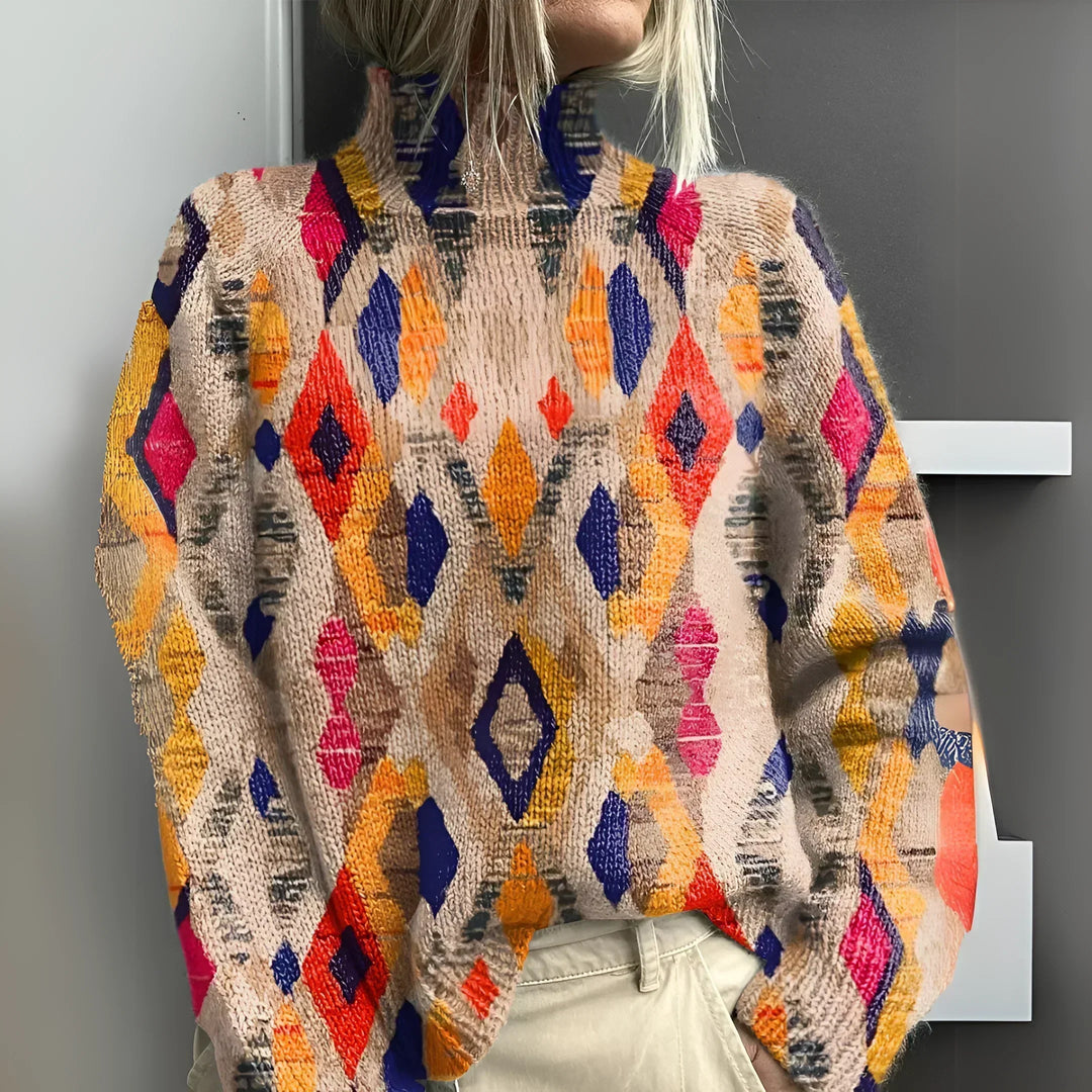 Catherine | Chic Geometric Oversized Knit Turtleneck Sweater