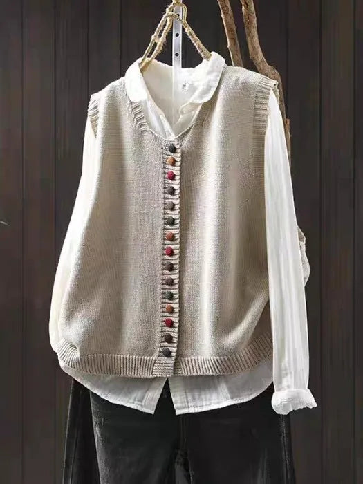 Catherine | Sophisticated Button-Front Knit Sweater Vest