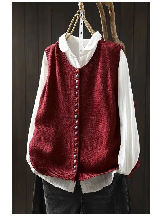 Catherine | Sophisticated Button-Front Knit Sweater Vest