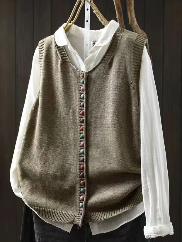 Catherine | Sophisticated Button-Front Knit Sweater Vest