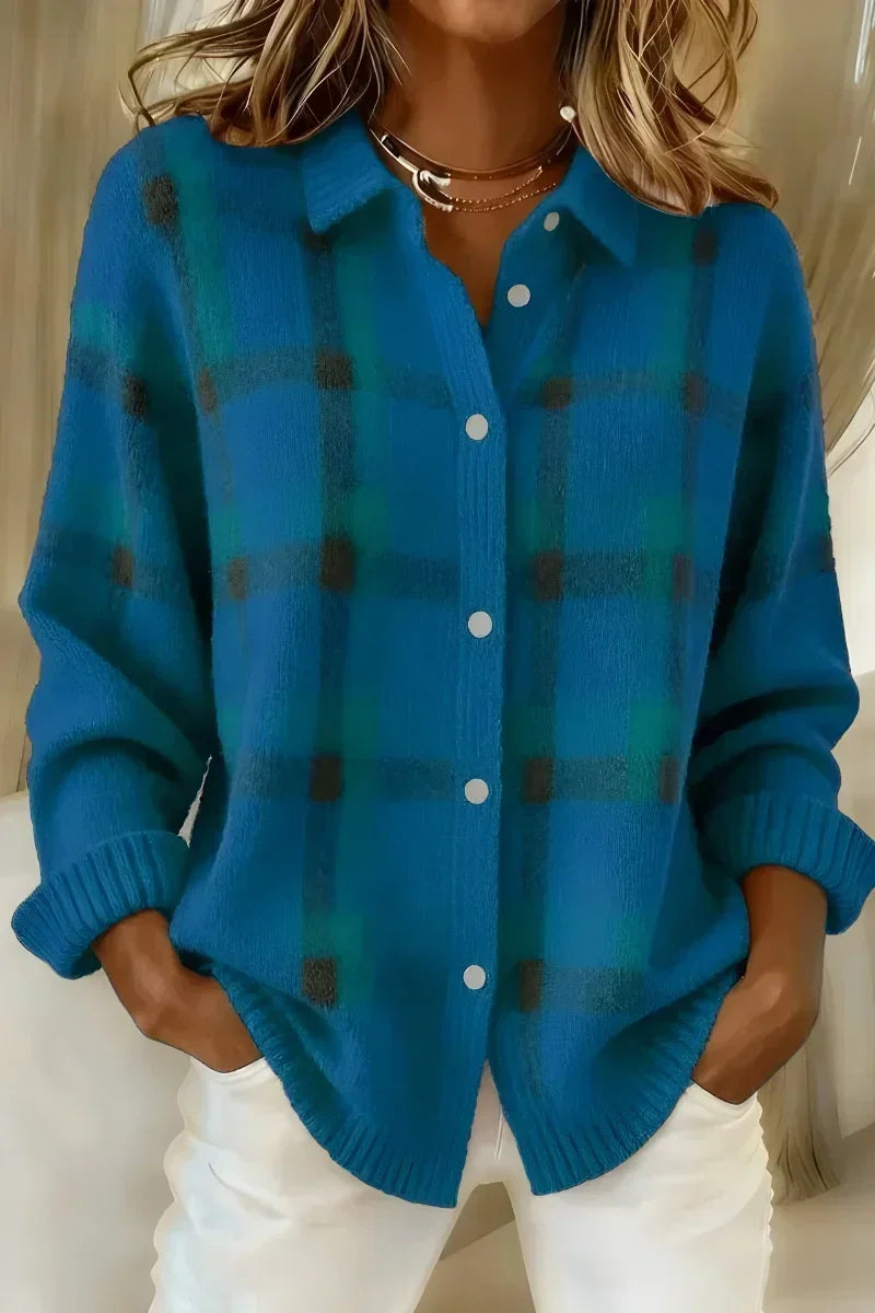 Charlotte | Collared Plaid Button Front Knit Cardigan