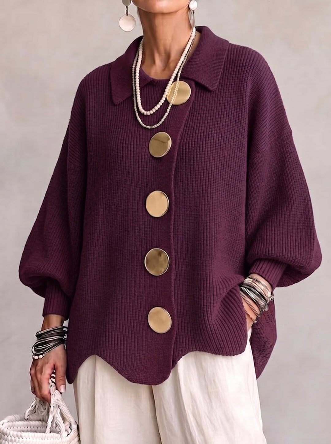 Cheryl | Sophisticated Oversized Collared Button Front Cardigan