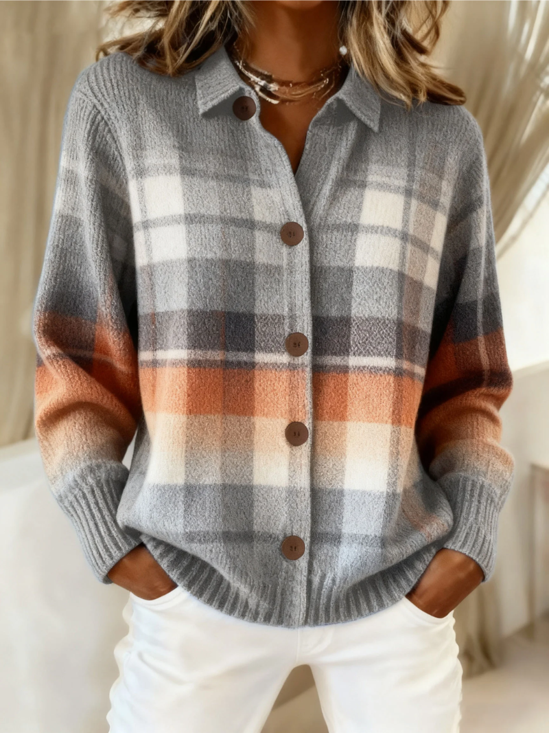 Cheryl | Stylish Collared Button-Up Plaid Cardigan Sweater