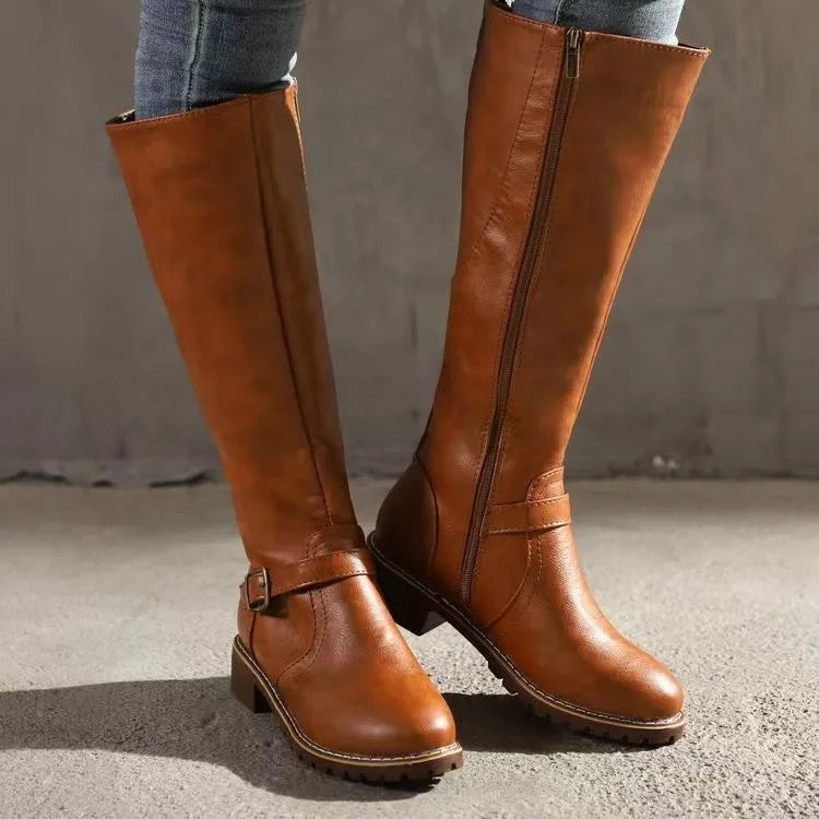 Christina | Refined Knee High Boots with Buckle Detail
