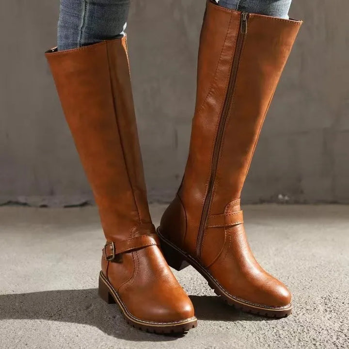Christina | Refined Knee High Boots with Buckle Detail