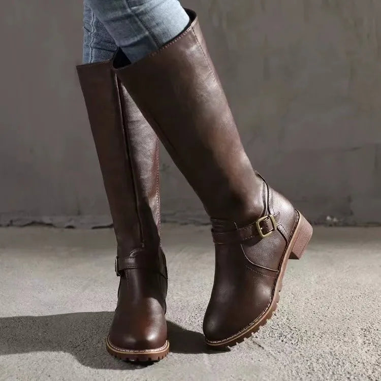 Christina | Refined Knee High Boots with Buckle Detail