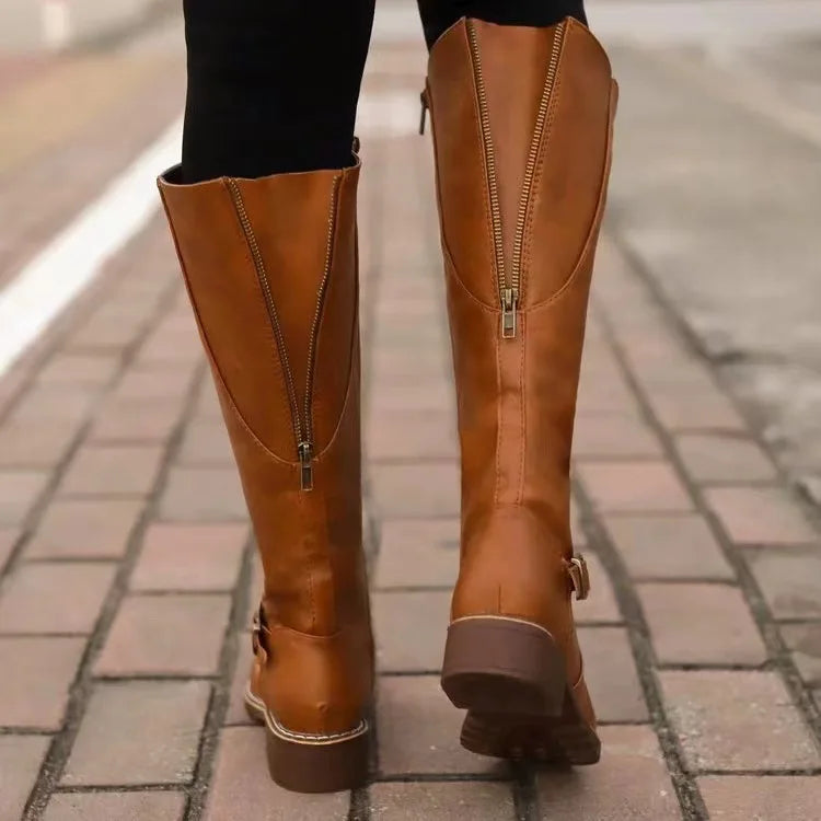 Christina | Refined Knee High Boots with Buckle Detail