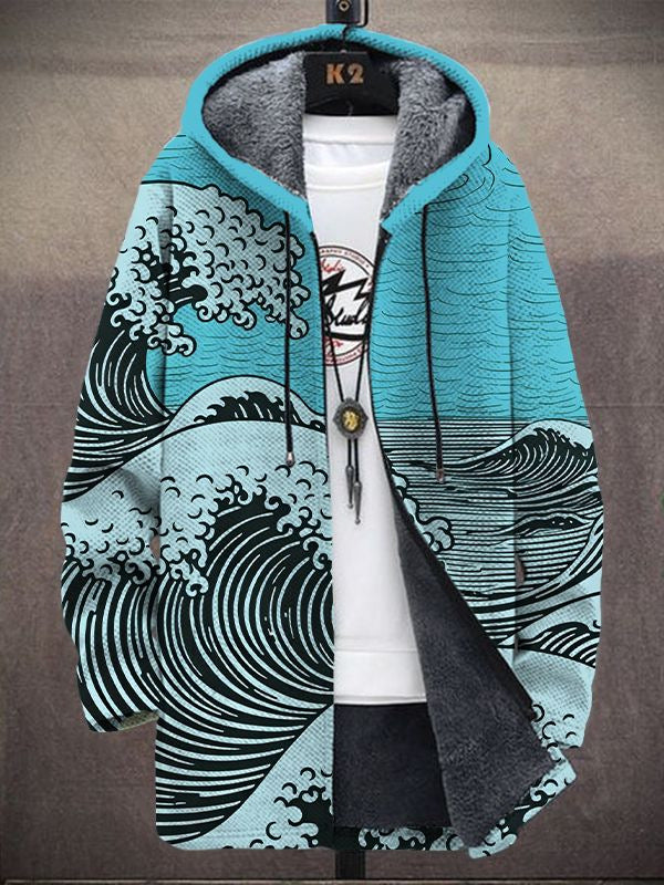 Christine | Hooded Wave Print Longline Cardigan
