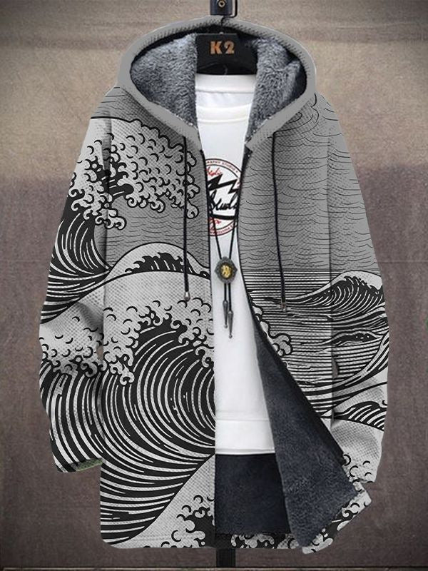 Christine | Hooded Wave Print Longline Cardigan