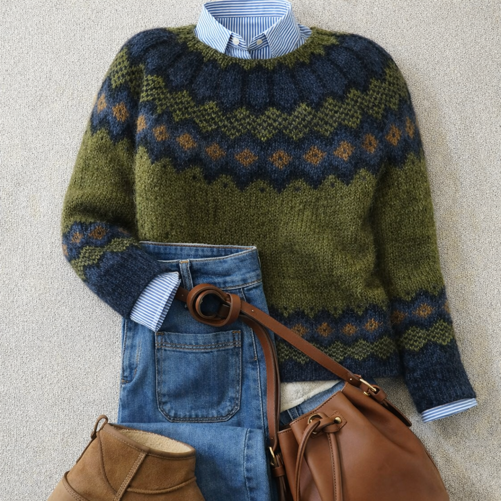 Christine | Refined Fair Isle Crew Neck Knit Sweater