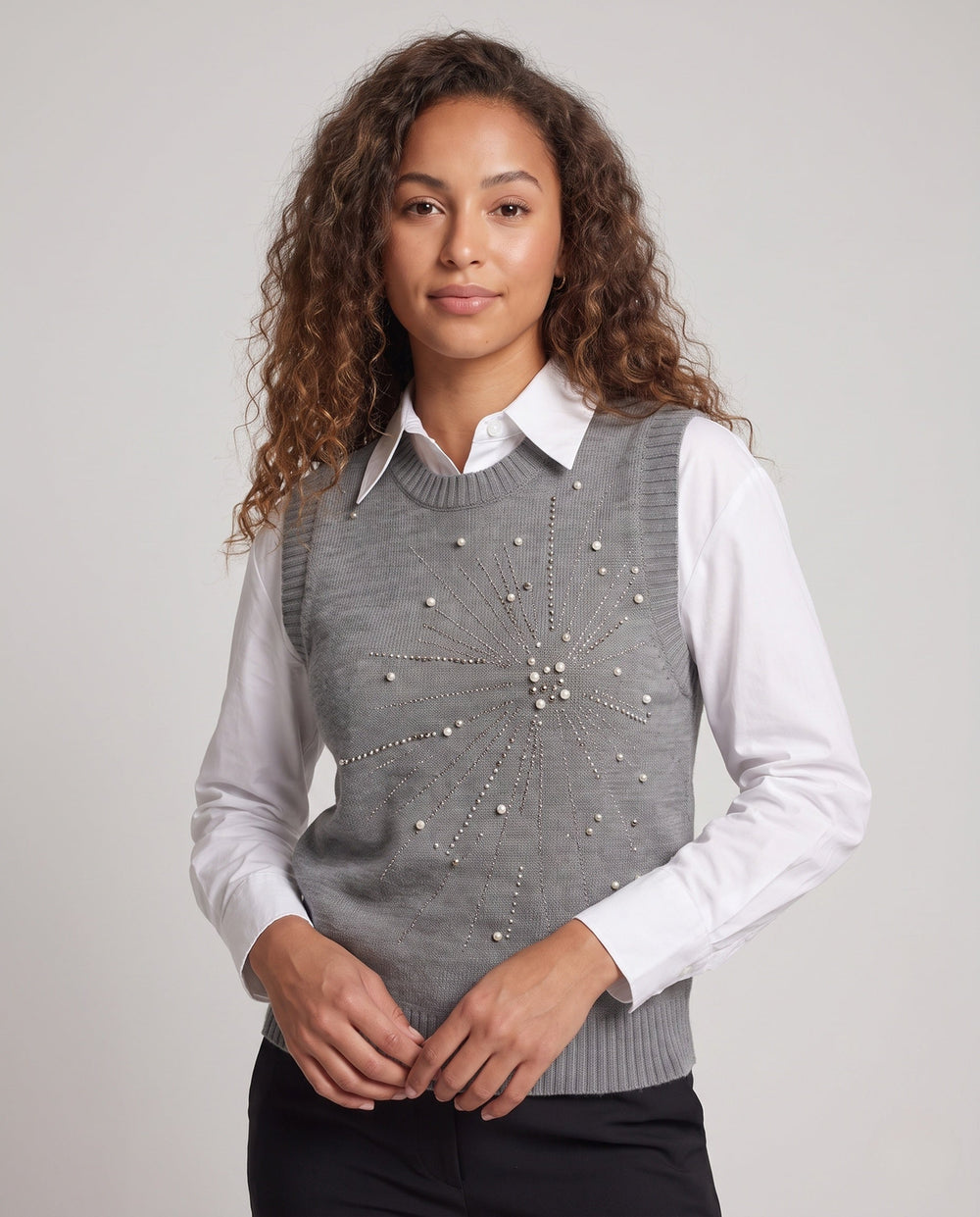 Christine | Stylish Beaded Sun Motif Sweater Vest
