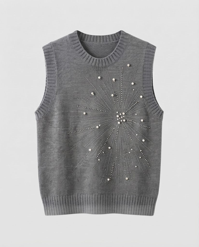 Christine | Stylish Beaded Sun Motif Sweater Vest
