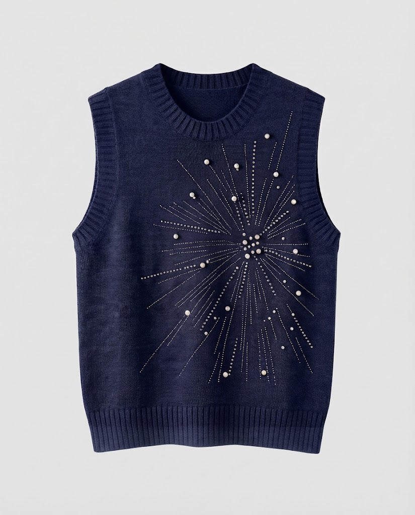 Christine | Stylish Beaded Sun Motif Sweater Vest