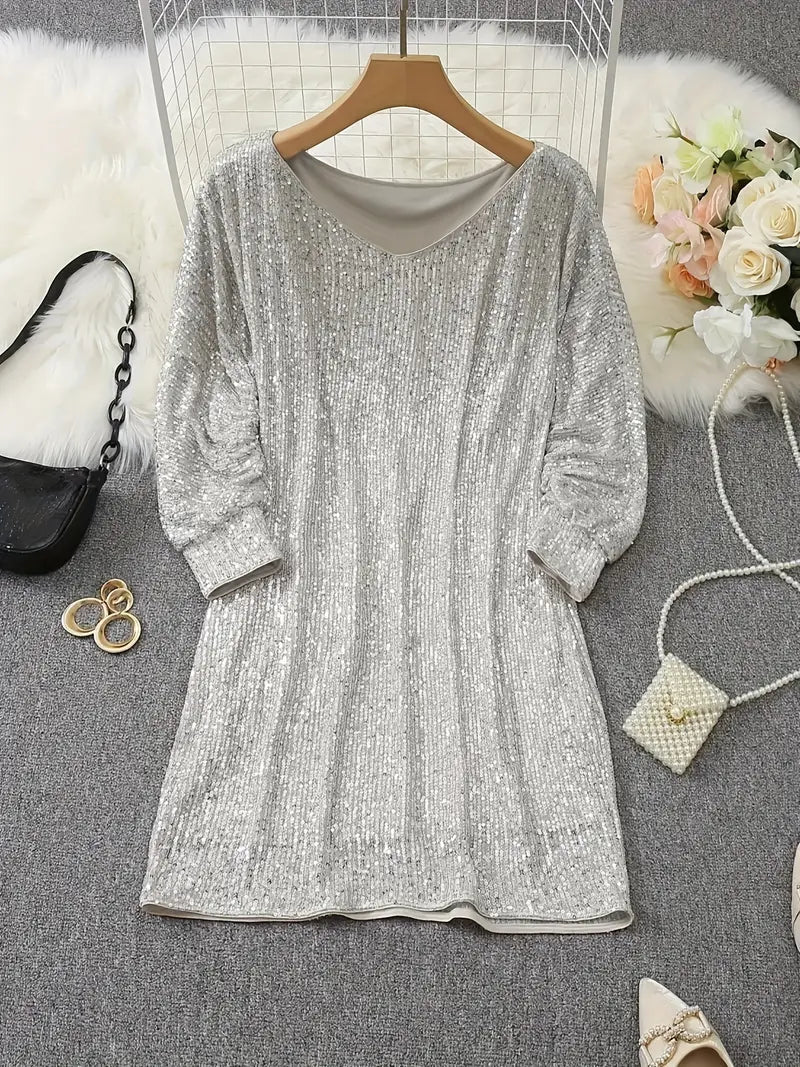 Clara | Tidløs Off-Shoulder Glimmer Kjole med Pailletter