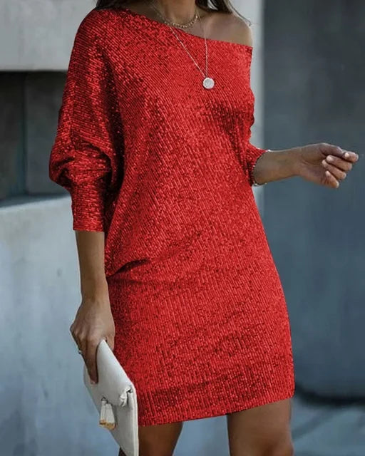 Clara | Tidløs Off-Shoulder Glimmer Kjole med Pailletter