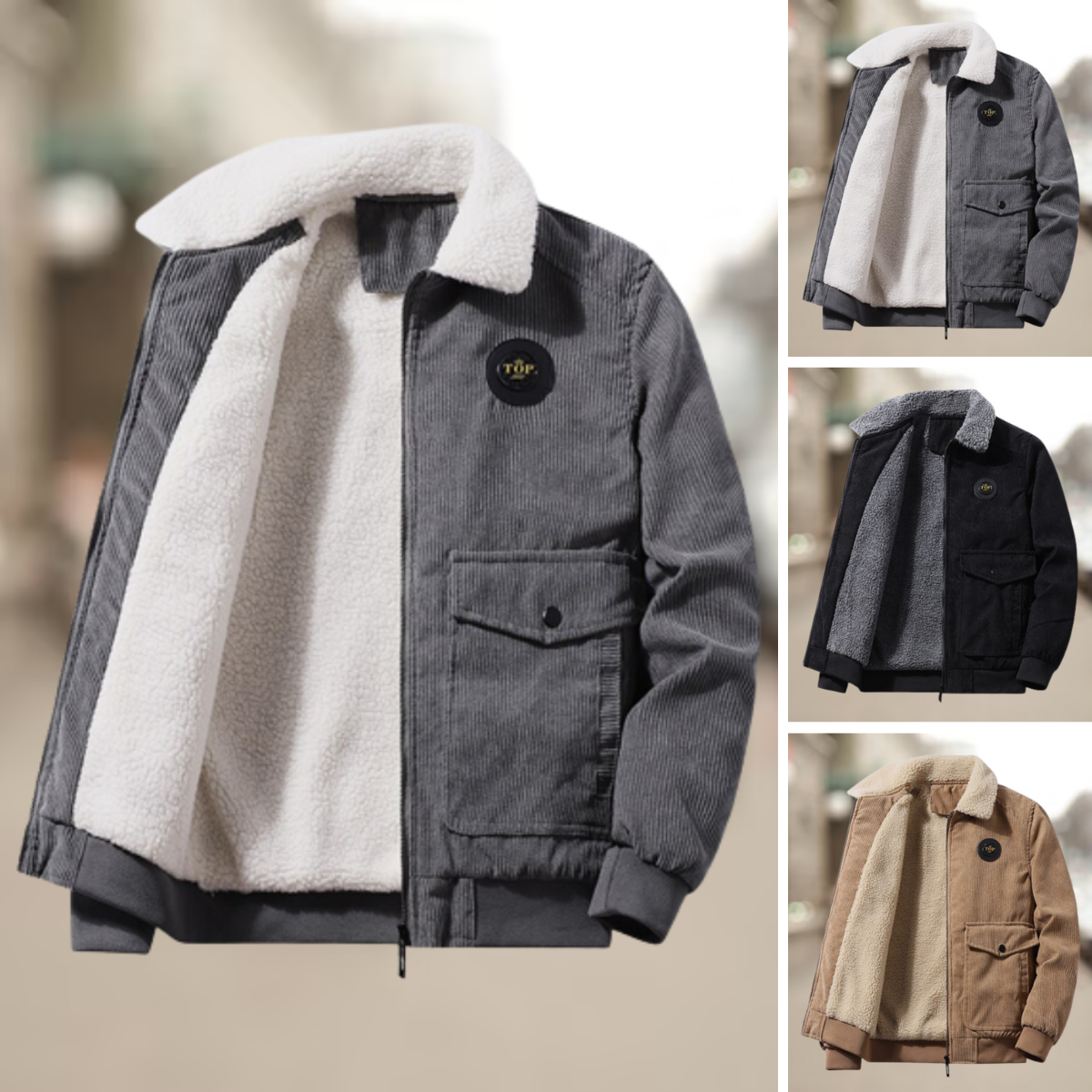 Conrad | Chik Ribstrikket Bomber Jakke med Sherpakrave