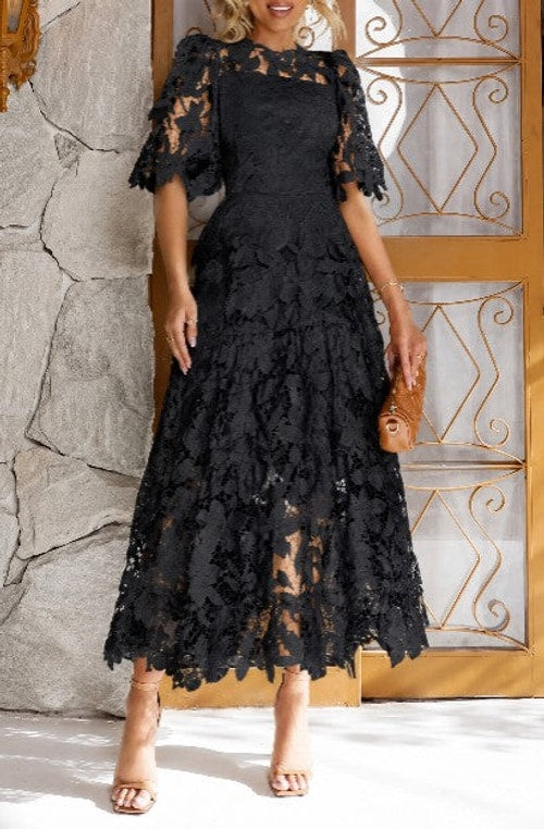Cynthia | Chic Lace Midi Winter Wedding Guest Dress