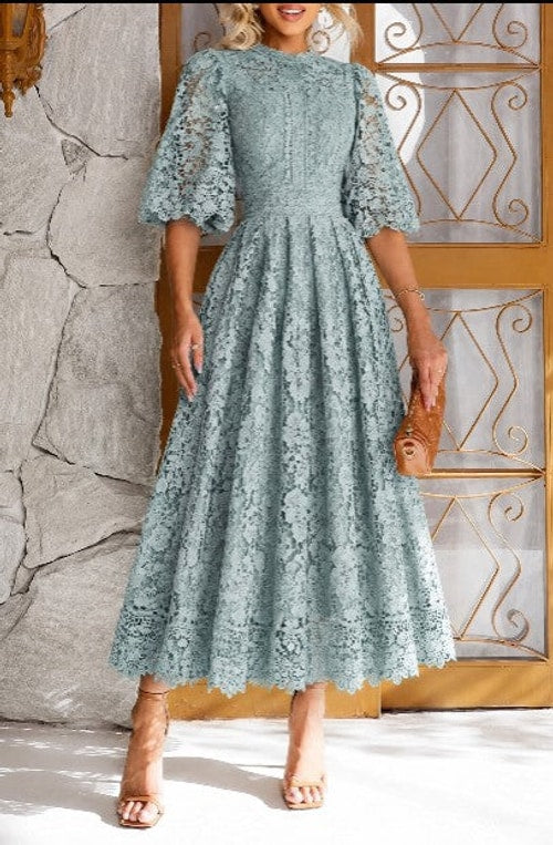 Cynthia | Chic Lace Midi Winter Wedding Guest Dress