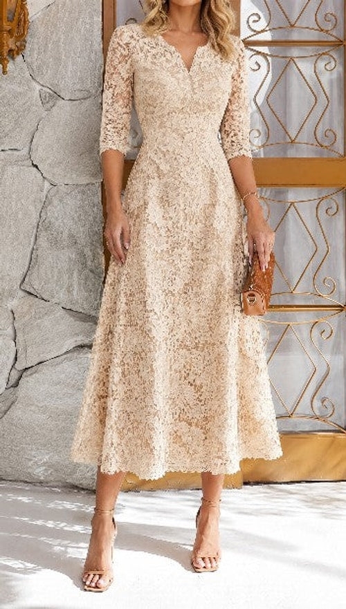 Cynthia | Chic Lace Midi Winter Wedding Guest Dress