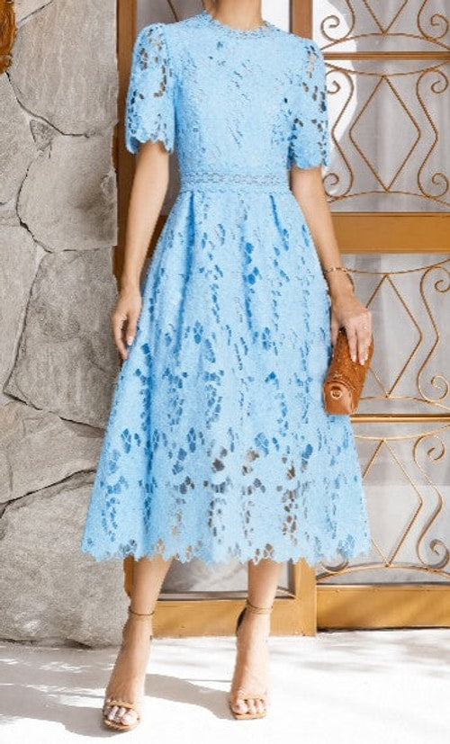 Cynthia | Chic Lace Midi Winter Wedding Guest Dress