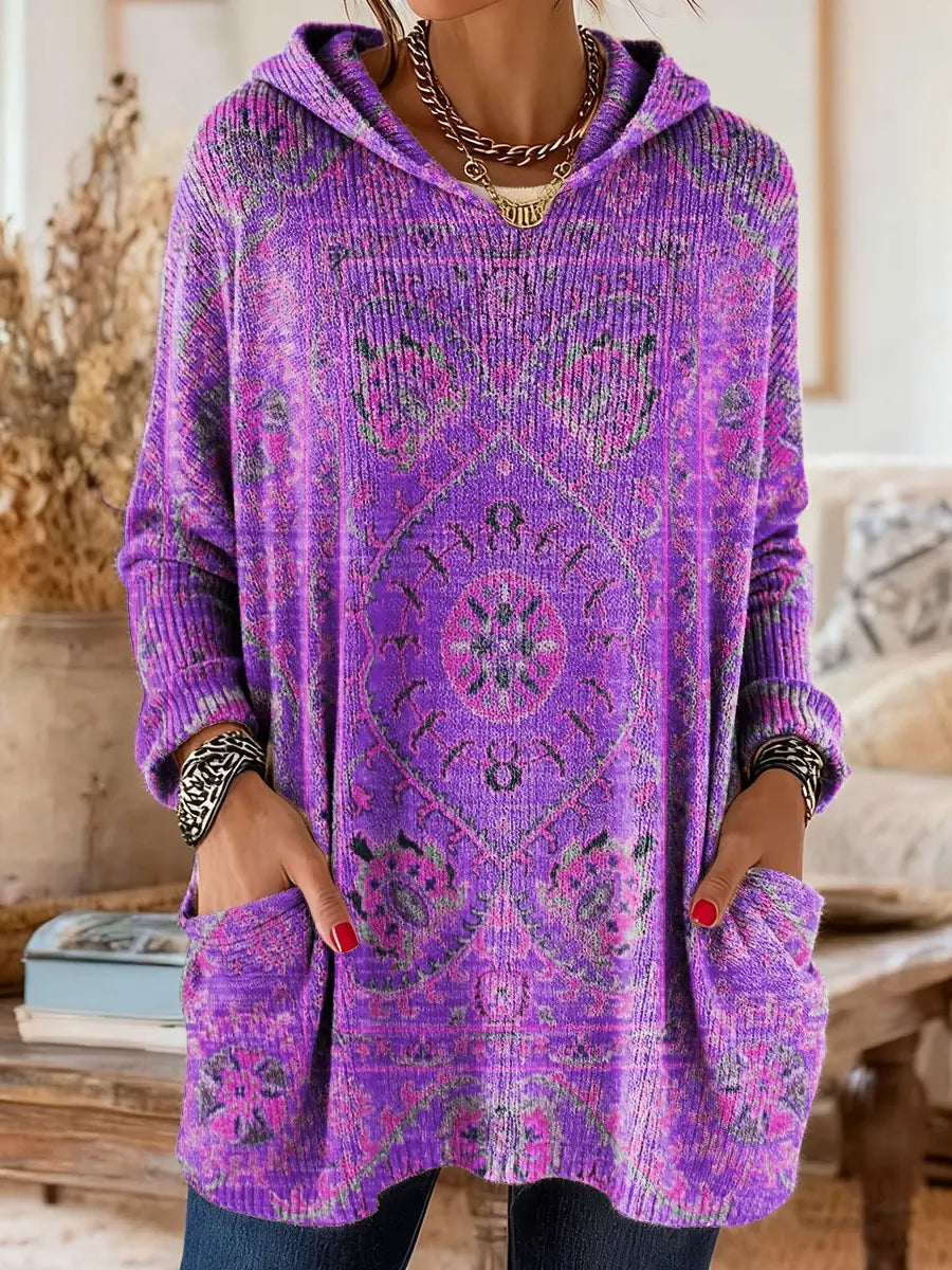 Cynthia | Oversized Medallion Print Knit Tunic Hoodie