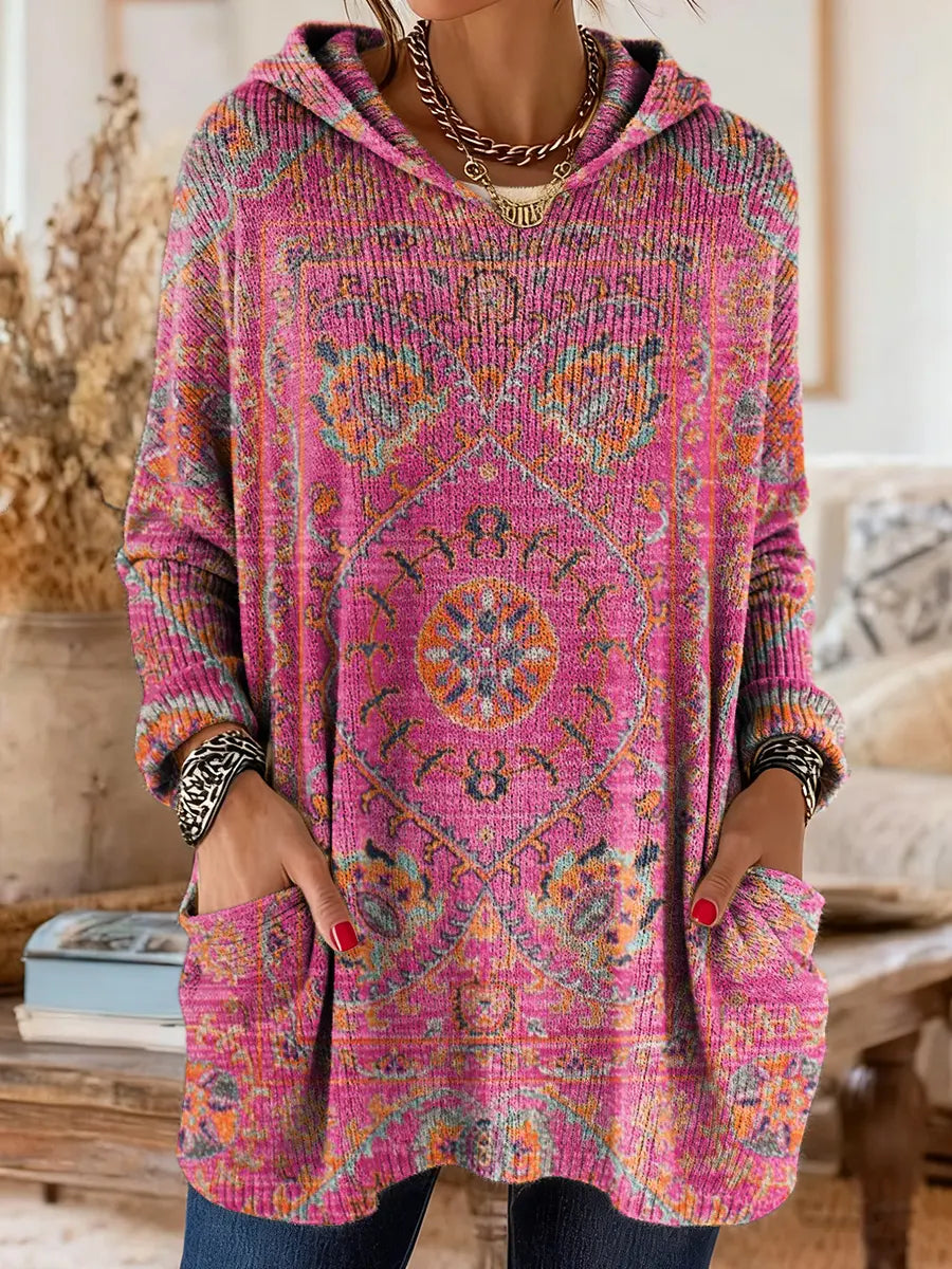 Cynthia | Oversized Medallion Print Knit Tunic Hoodie
