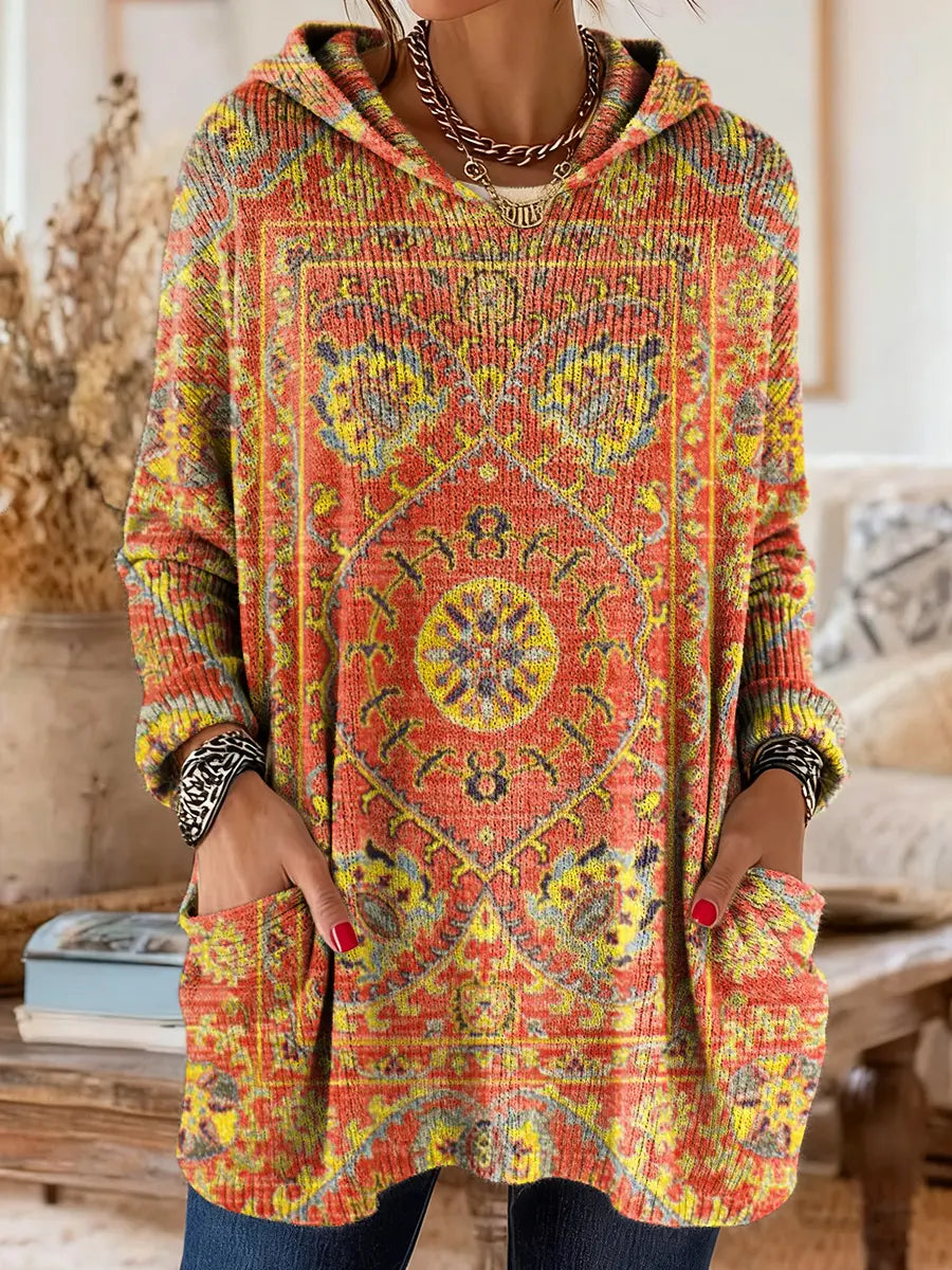 Cynthia | Oversized Medallion Print Knit Tunic Hoodie