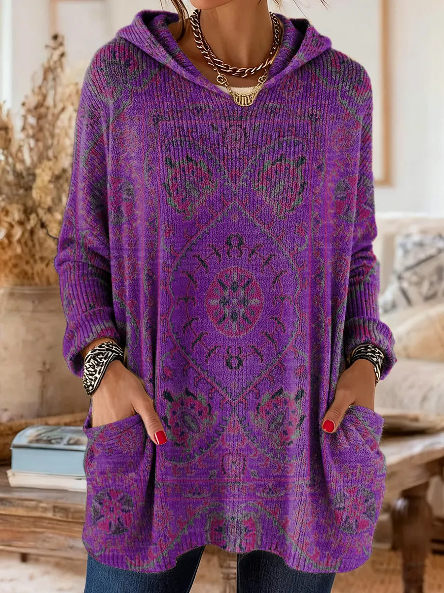 Cynthia | Oversized Medallion Print Knit Tunic Hoodie