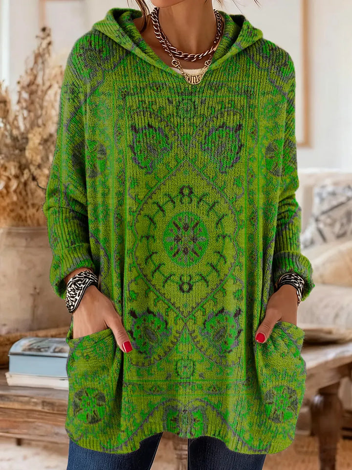 Cynthia | Oversized Medallion Print Knit Tunic Hoodie